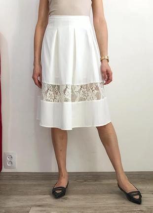 Шикарная молочная юбка миди с кружевом 🤍7 фото