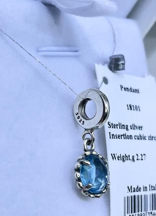 Срібний кулон підвіска на ланцюжок синій камінь круг із великим каменем камінчик срібло проба 925 новий з биркою італія5 фото