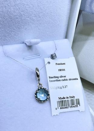 Срібний кулон підвіска на ланцюжок синій камінь круг із великим каменем камінчик срібло проба 925 новий з биркою італія3 фото