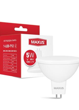 Светодиодная лампа maxus 1-led-712 mr16 5w 4100k 220v gu5.31 фото