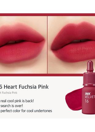 Матовый тинт для губ, peripera, new ink the velvet, #16 heart fuchsia pink