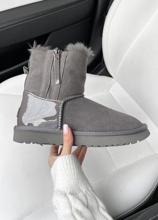 Уггі жіночі замшеві сірі ugg mini grey lacquer 2 zip8 фото