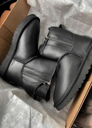 Угги угги угги- ugg short black leather zip