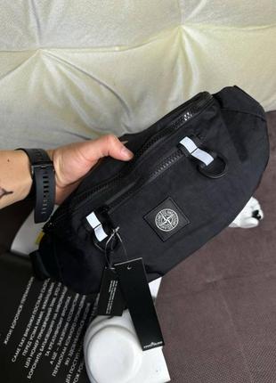 Мужская бананка stone island черная c патчем