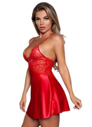 Сорочка carina negligee з мереживним верхом червоний, s3 фото