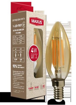 Лампа светодиодная филаментная maxus арт деко c37 4w 2200k e14 amber1 фото