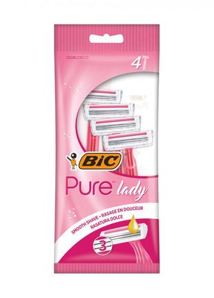 Одноразові бритви bic pure 3 lady pink, жіночі, 4 шт