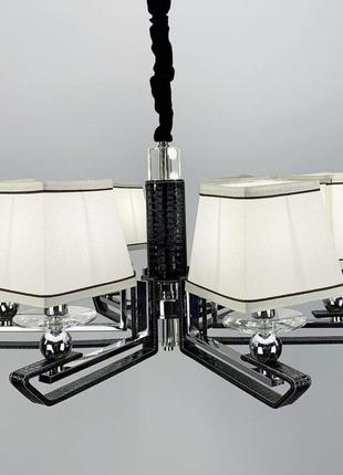 Классический светильник с тканевым абажуром с экокожией черного цвета.2 фото