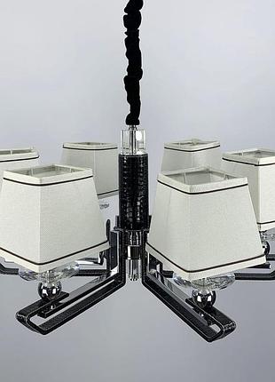 Класичний світильник з абажуром з екошкірою чорного кольору.3 фото