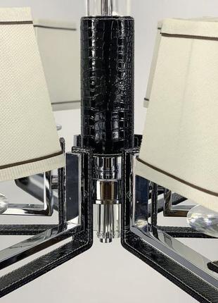 Класичний світильник з абажуром з екошкірою чорного кольору.7 фото