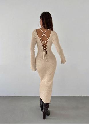 Элегантное женственное платье миди с длинными рукавами и завязками на спине мустанг базовая5 фото