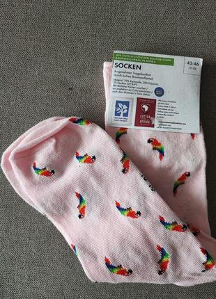 Шкарпетки універсальні (чоловічі/ жіночі) на рожевому фоні кольорові папуги2 фото