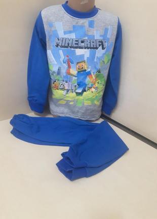 Теплая подростковая пижама для мальчика minecraft начес байка р.122 128 134 140 146 1522 фото