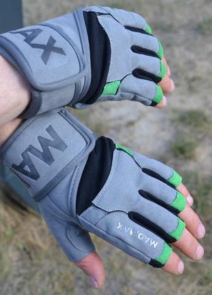 Рукавички для фітнесу та важкої атлетики madmax mfg-860 wild grey/green s7 фото