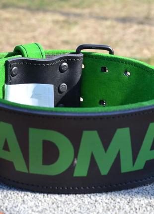 Пояс для тяжелой атлетики madmax mfb-302 quick release belt кожаный black/green m5 фото
