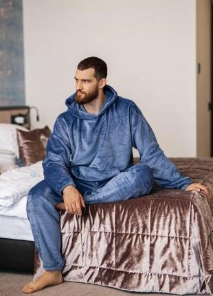 Качественный домашний костюм в пижамном стиле для мужчин цвет джинс красивая мужская одежда для дома и сна2 фото