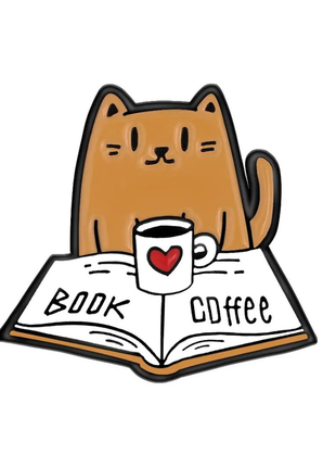 Пен брошь значок котик книги кофе