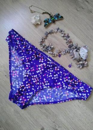 Синие плавки ультрамарин в сердечки трусики с драпировкой низ купальника /m&s/батал