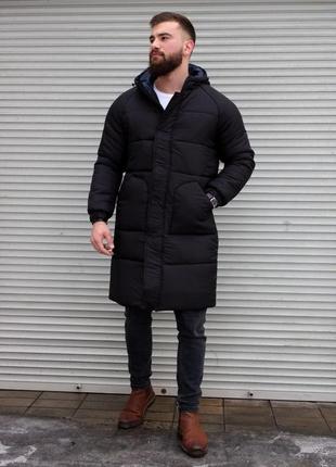 Пуховик чоловічий зимовий подовжений nova до -25*с чорний куртка чоловіча тепла зима парка довга пальто зимове
