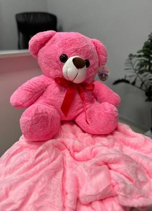 Іграшка-плед ведмедик рожевий1 фото