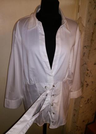 Шикарная,белая,натуральная-стрейч,блуза с шнуровкой,офисная,нарядная,большого размера1 фото