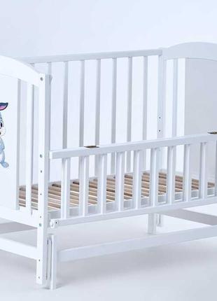 Кроватка для новорожденных лили-2 "зайка" шарнир-подшипник с откидной боковиной