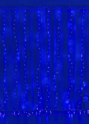 Новогодняя светодиодная гирлянда штора 3х1,5м 320led от сети 220v синий1 фото