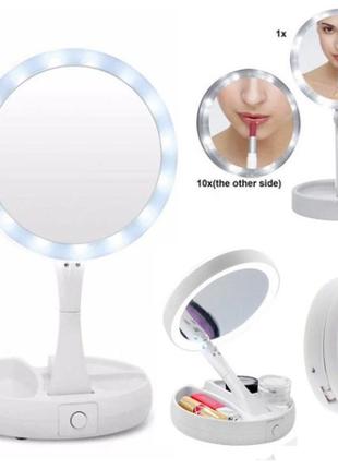 Складне косметичне дзеркало для макіяжу my fold away mirror з підсвічуванням кругле2 фото