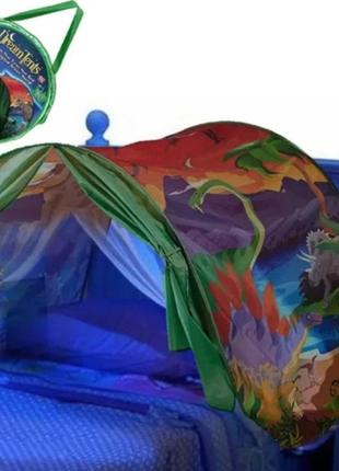 Дитячий намет тент для сну на ліжко з динозаврами dream tents зелений3 фото