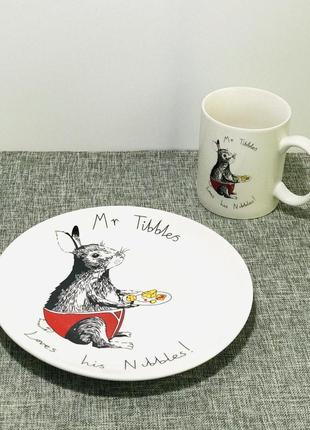 Кружка белая с рисунком кролик, 350 мл и тарелка
