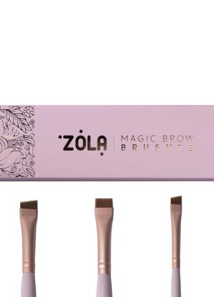 Zola набір пензлів професійний для фарбування брів magic brow brushes світло-рожевий1 фото