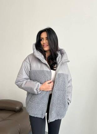 Зимова жіноча тепла куртка баранчик з капюшоном модна курточка тедді на блискавці синтепон 300 єврозима 42-4810 фото