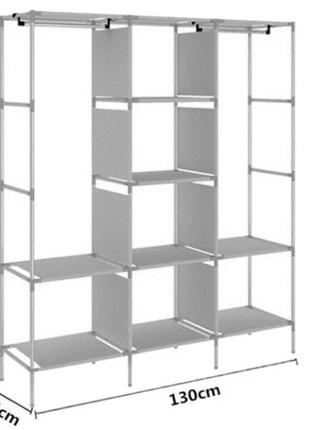 Каркасна тканинна шафа для одягу hcx storage wardrobe 88130 на 3 секції сірий6 фото