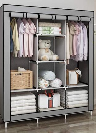 Каркасна тканинна шафа для одягу hcx storage wardrobe 88130 на 3 секції сірий3 фото