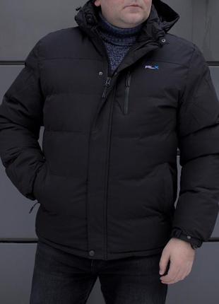 Черная мужская зимняя куртка с карманом на груди , батал