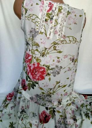 Удлиненная шифоновая блуза с кружевом в цветы р. 36/м - дефект, от river island3 фото