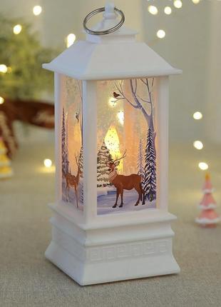 Новогодний светильник-фонарь 20см рождественский ночник на батарейках игрушка на ёлку с рисунком и подсветкой2 фото