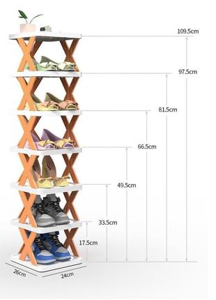 Пластиковая складная полка для хранения обуви этажерка под обувь на 6 полок3 фото