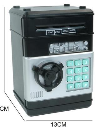 Электронная копилка-сейф number bank для детей с кодовым замком и купюроприемником черная6 фото