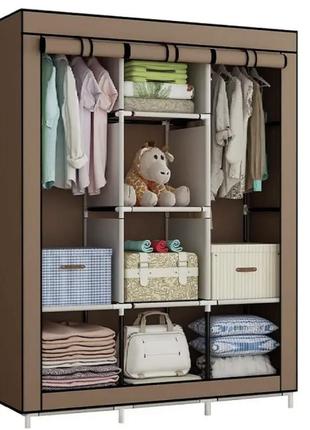 Складна тканинна шафа для одягу hcx storage wardrobe 88130 на 3 секції коричневий1 фото