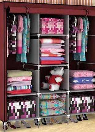 Тканинна шафа для одягу hcx storage wardrobe 88130 на 3 секції бордовий1 фото