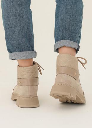 Ботинки женские зимние кожаные с мехом на шнуровке бежевые 36 37 38 39 40 416 фото