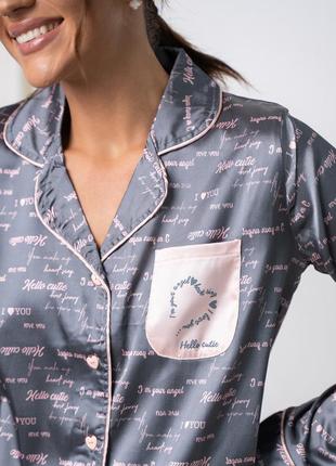 Комплект женский домашний шелковый с рубашкой и штанами, женская пижама шелковая6 фото