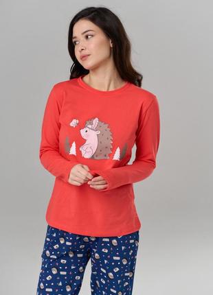 Комплект женский домашний зимний красный, женская зимняя пижама красная2 фото