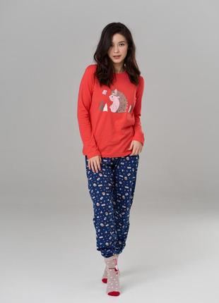 Комплект женский домашний зимний красный, женская зимняя пижама красная1 фото