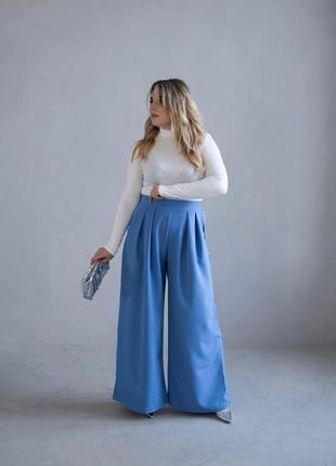 Женские брюки палаццо с карманами ткань костюмка имеют высокую посадку размеры батал