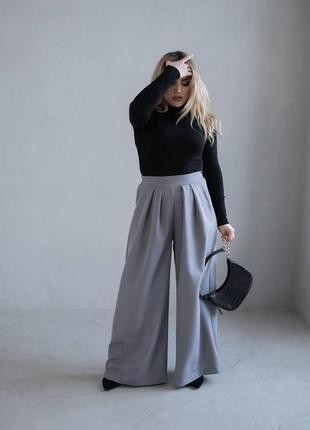 Женские брюки палаццо с карманами ткань костюмка имеют высокую посадку размеры батал