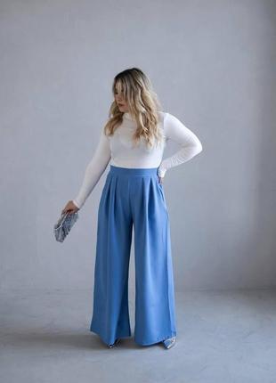 Женские брюки палаццо с карманами ткань костюмка имеют высокую посадку размеры батал