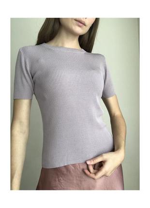 Шелковая футболка сиреневого цвета в рубчик винтаж натуральная одежда1 фото