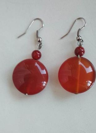 Серьги с натуральными камнями, сердолик круглый